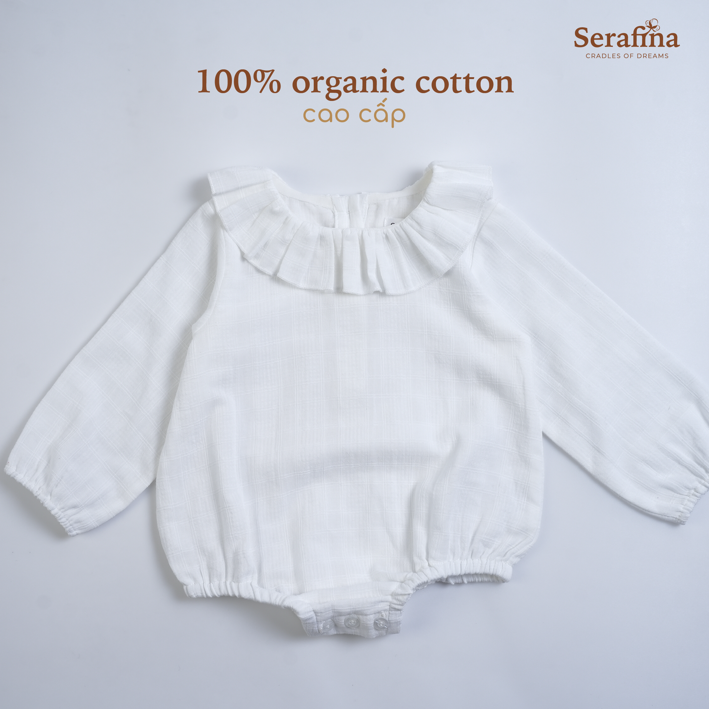 Bộ liền Winnie Bodysuit dài tay cổ tròn cúc cài bỉm (0M-24M)