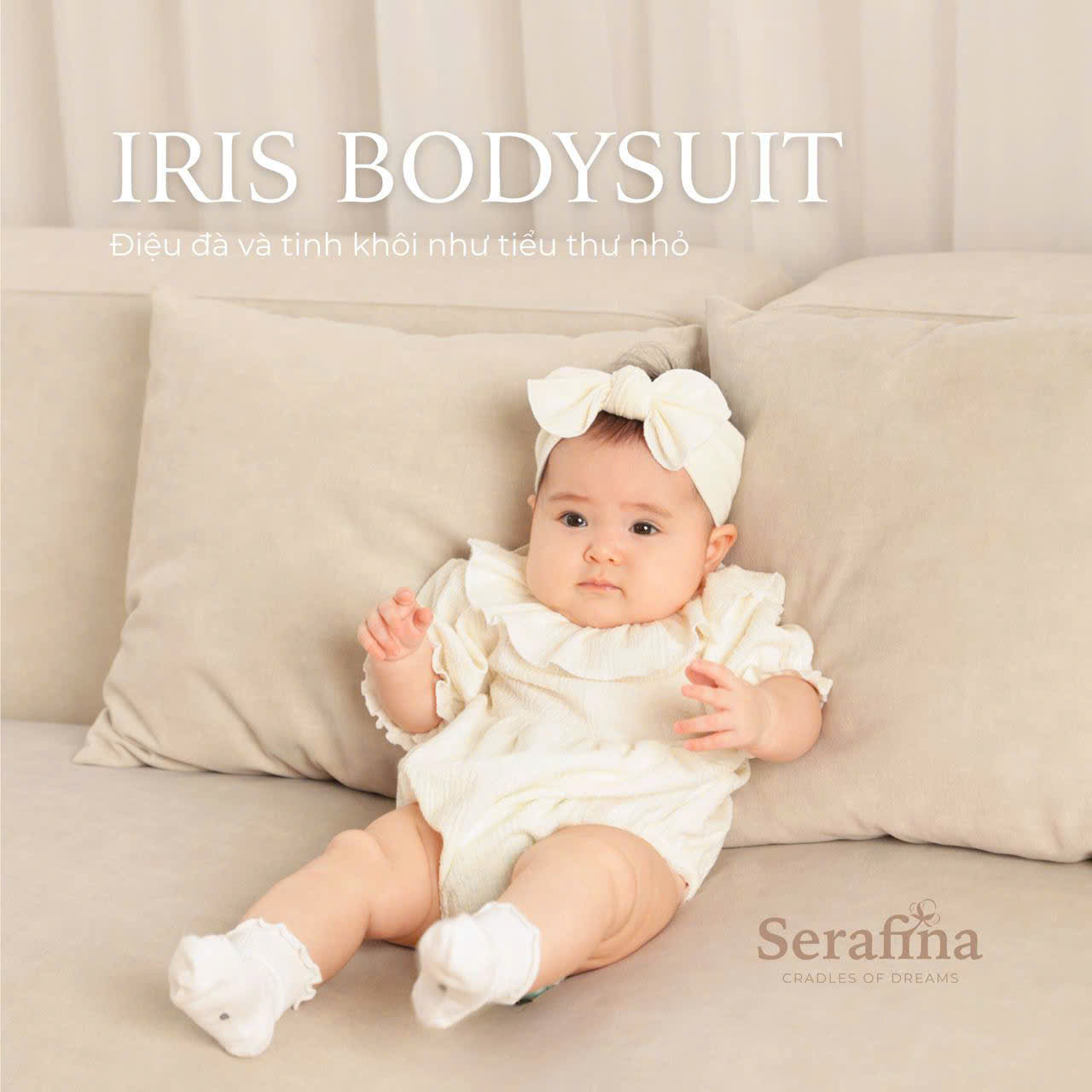 Iris Bodysuit tay ngắn cho bé gái (0M-24M) - Kèm nơ
