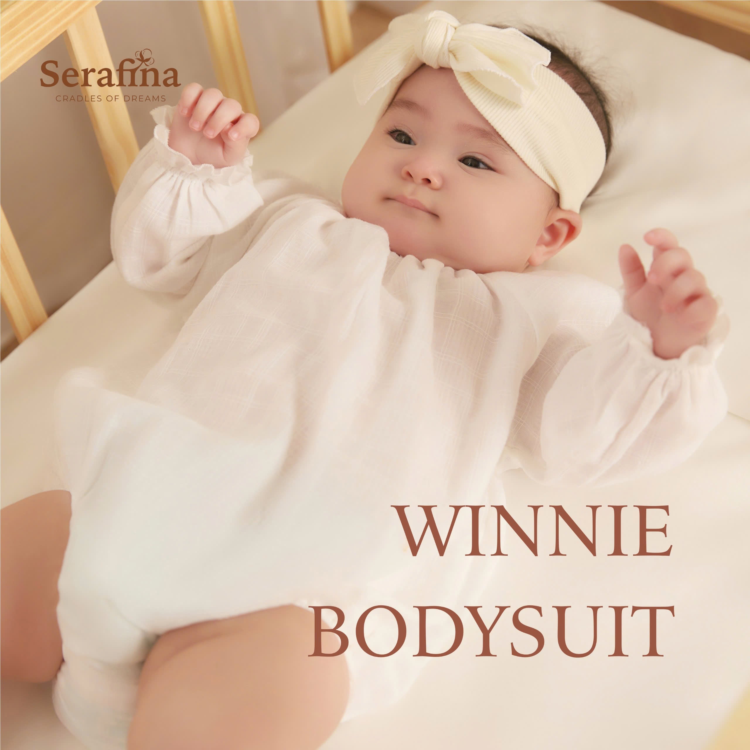 Bộ liền Winnie Bodysuit dài tay cổ tròn cúc cài bỉm (0M-24M)